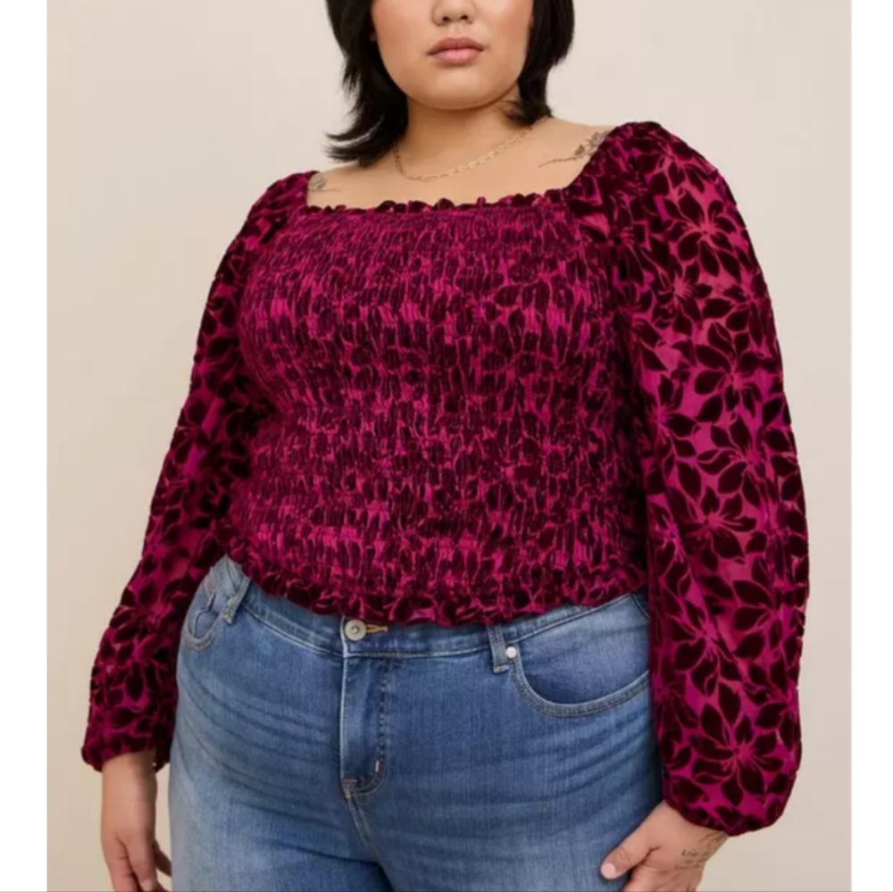NWT Torrid Velvet Smocked Blouson Sleeve Crop Top Size 3X